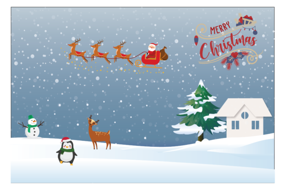 Background Merry Christmas Snowy House and Field Illustrations