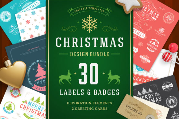 Christmas 30 Labels and Badges Illustrations