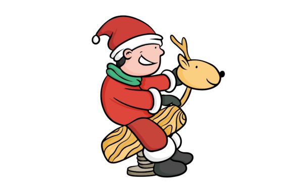 Christmas Boy is Playing a Wooden Deer Illustrations