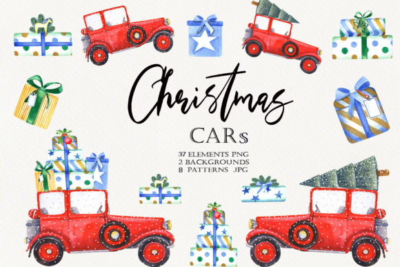 Christmas Cars Clipart Illustrations