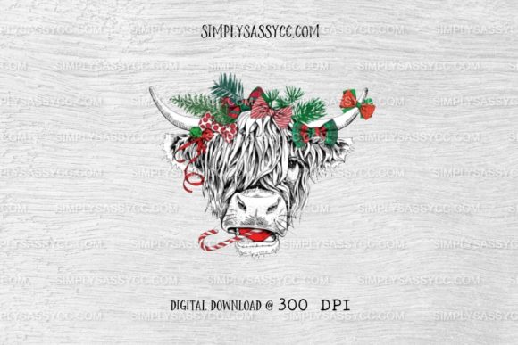 Christmas Cow, Candy Canes, Pine Illustrations