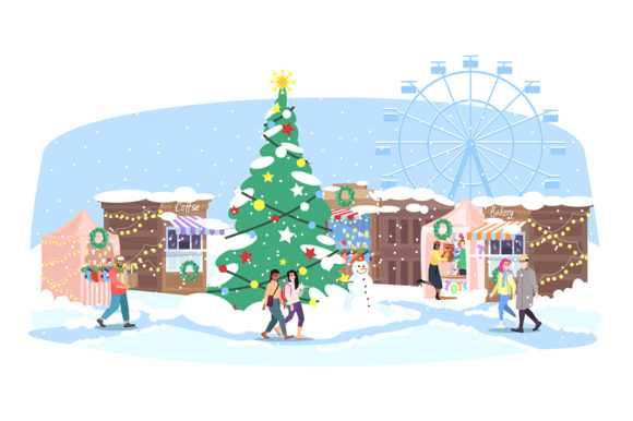 Christmas Fair Flat Vector Illustration