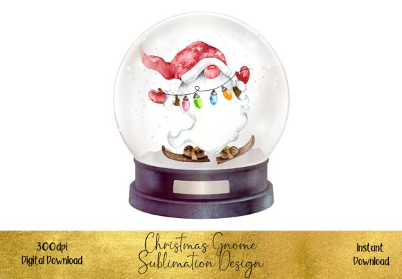 Christmas Gnome Nestled in a Snow Globe Illustrations