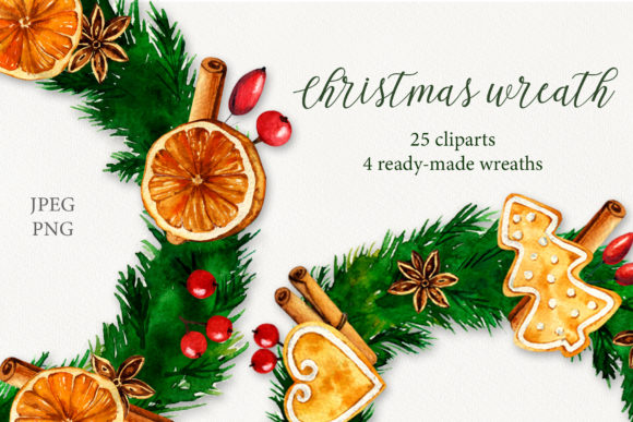 Christmas Wreath Watercolor Set Illustrations