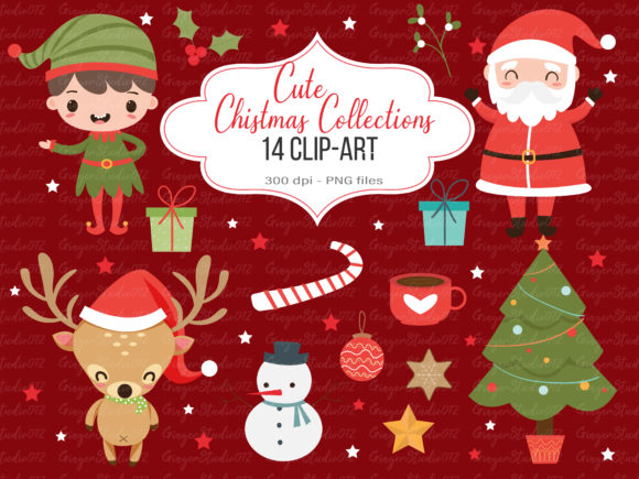 Cute Christmas Cartoon Clip-Art Illustrations