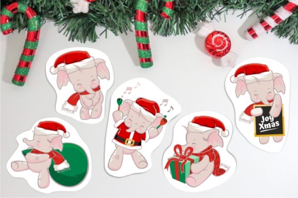 Cute Happy Elephant with Christmas Eve Illustrations
