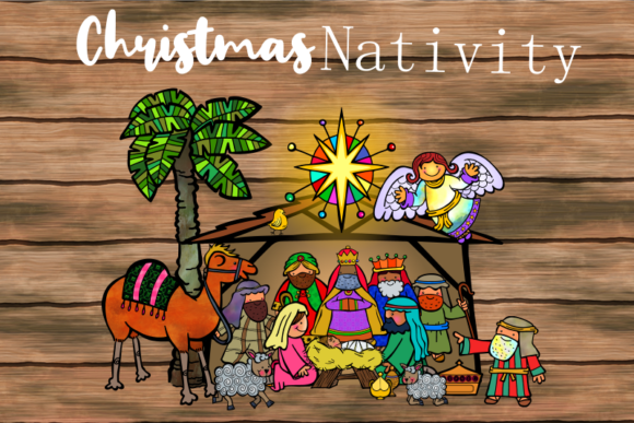 Festive Christmas Nativity Scene Illustrations