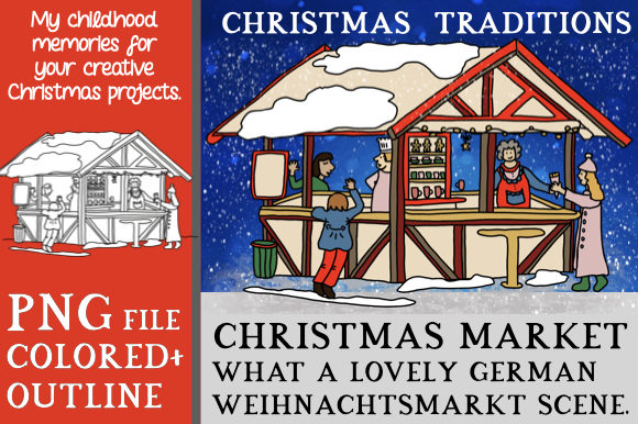 German Christmas Market Scene Illustrations