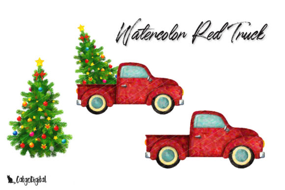 Watercolor Red Truck Christmas ClipArt for Crafting
